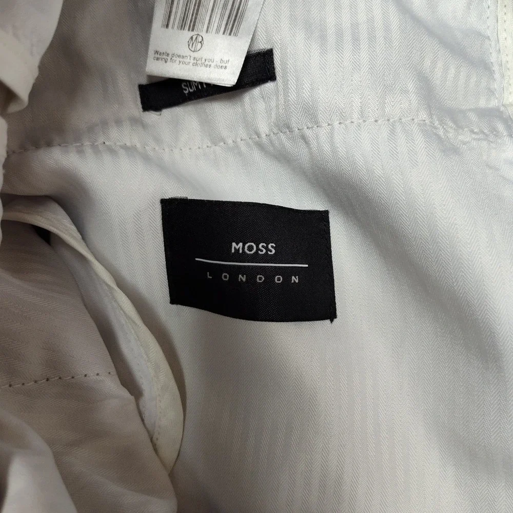 Moss London Pants Mens 36x31 Beige Chino‎ Slim Tapered Cotton Lyocell Stretch